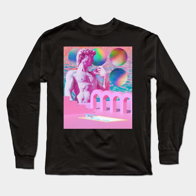 Vaporwave Statue Pink Aesthetic Long Sleeve T-Shirt by Souls.Print